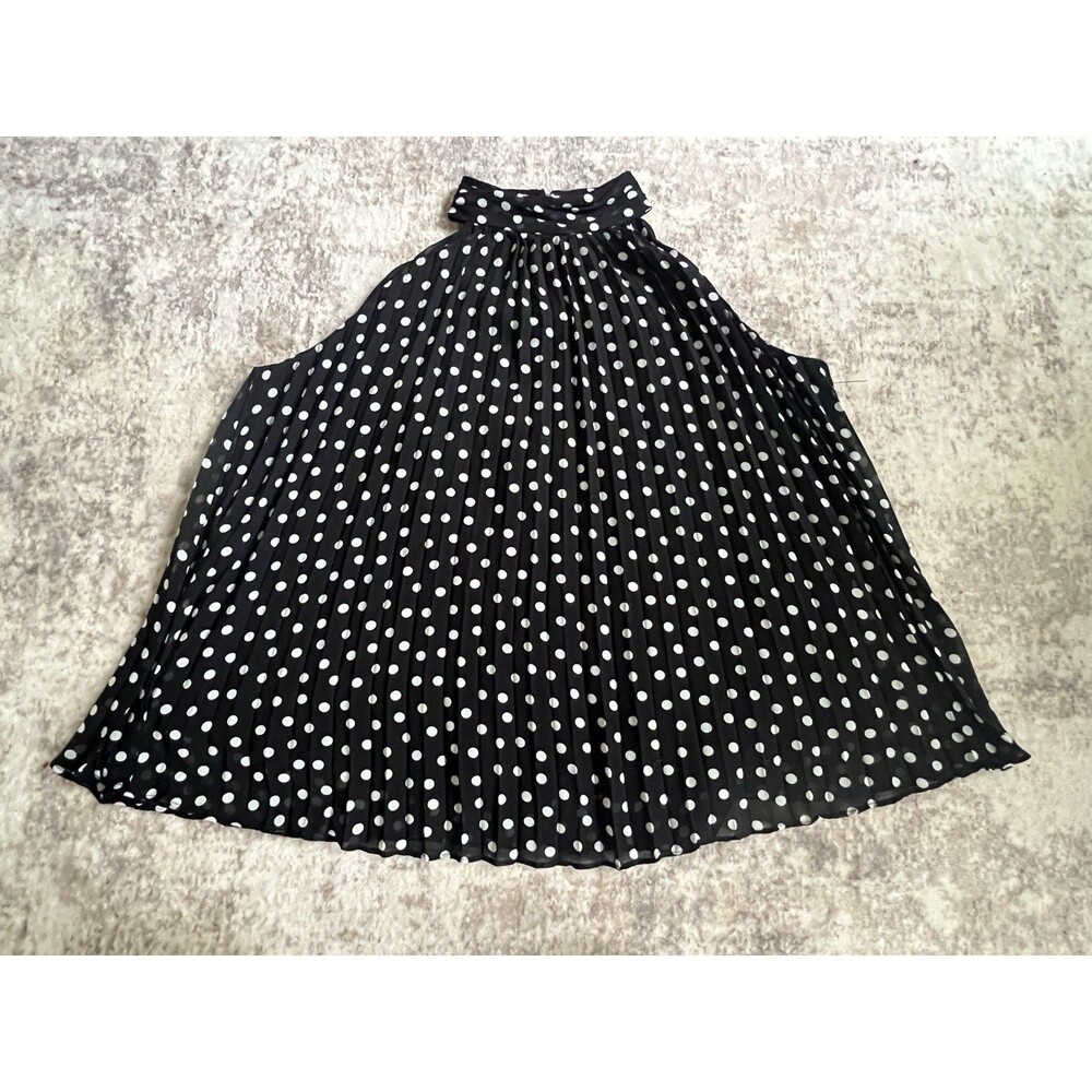 Karllagerfeld Blouse Women Medium Pleated Shirt Black White Polka Dot Top